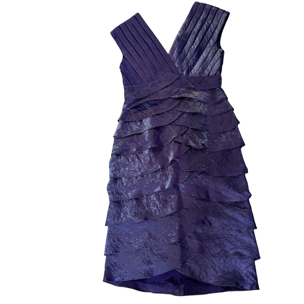 Cache Metallic Purple‎ Tiered Ruffle Cocktail Dress V-Neck Sleeveless Size 4